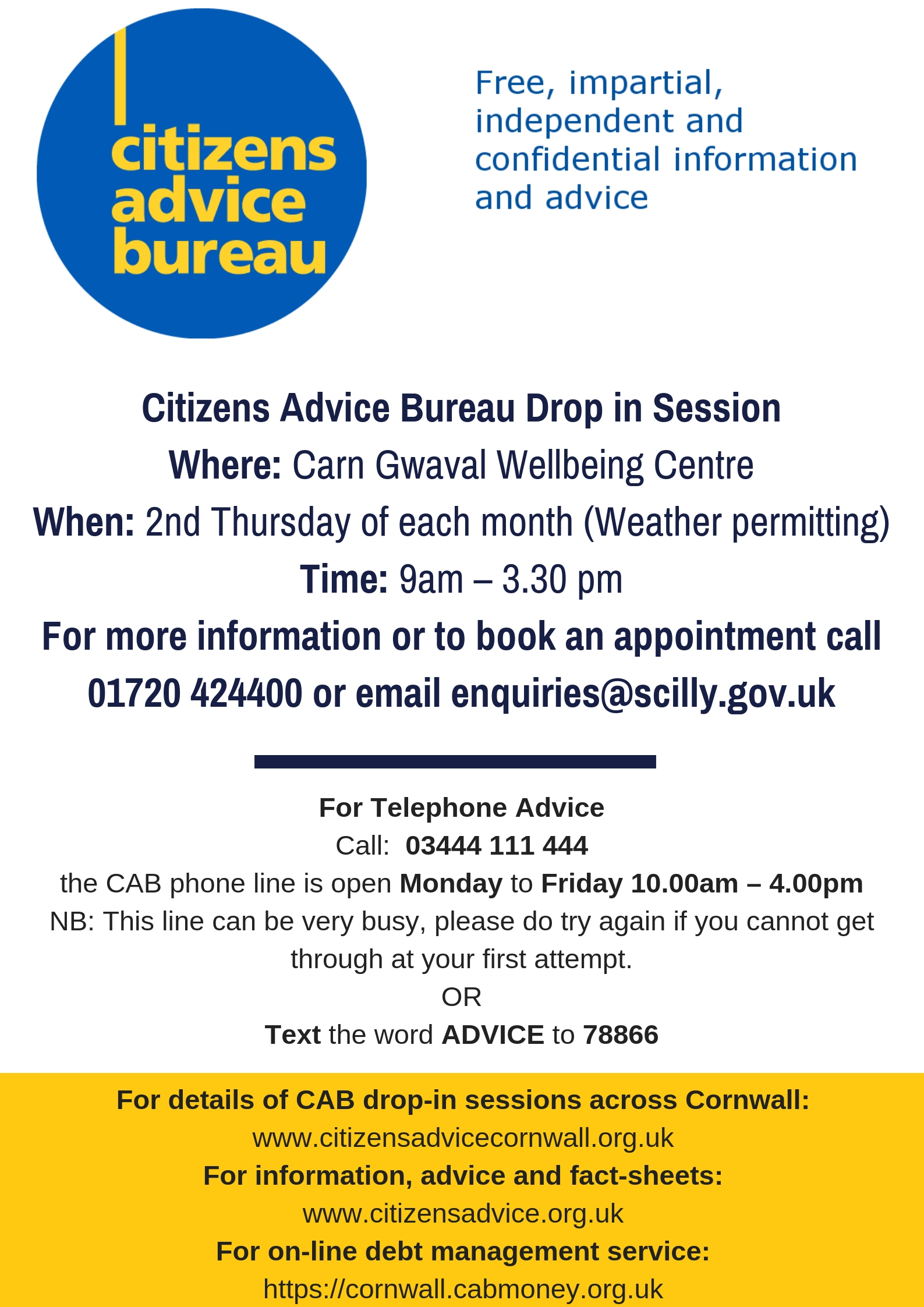 Citizens Advice Bureau Session Council Of The ISLES OF SCILLY